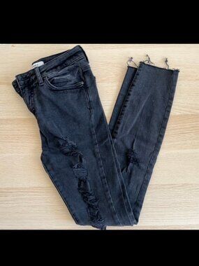Distressed Ripped Black High-Waisted Skinny Jeans